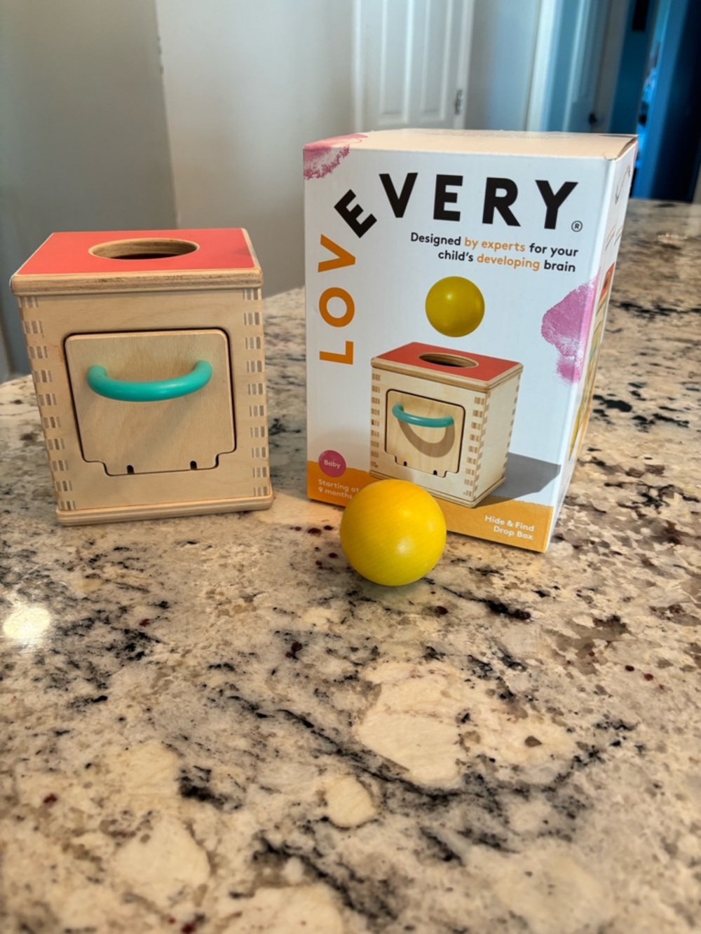 Lovevery hide and find drop box wooden toy